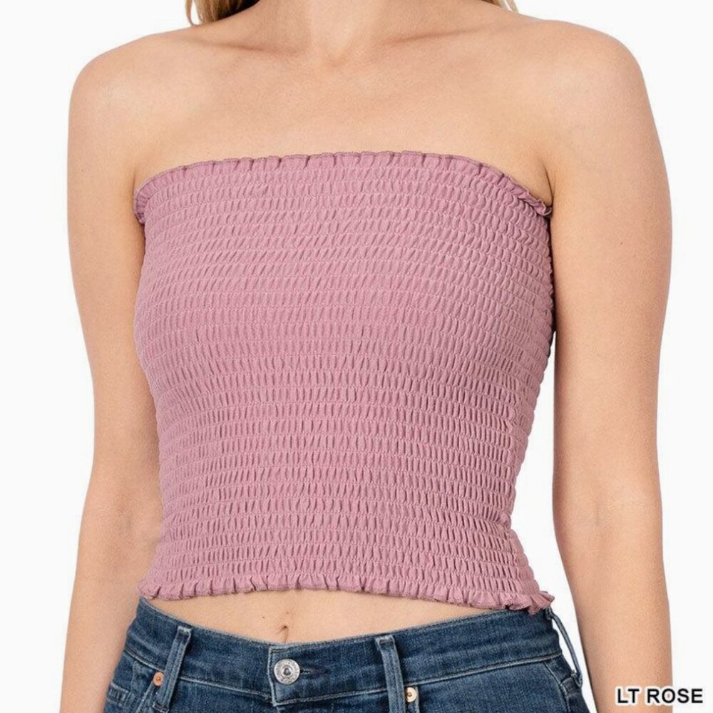 Women's Smocked Tube Top Light Rose Pink NEW